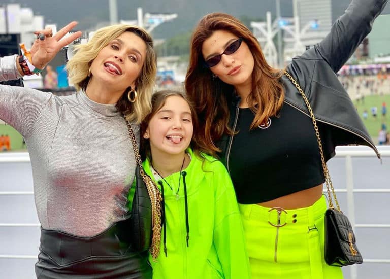 Flávia Alessandra e as filhas Giulia e Olívia no Rock in Rio