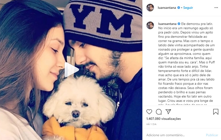 Cantor sertanejo faz linda homenagem após morte de seu cachorrinho: 'Criou asas e voou pra longe de nós'