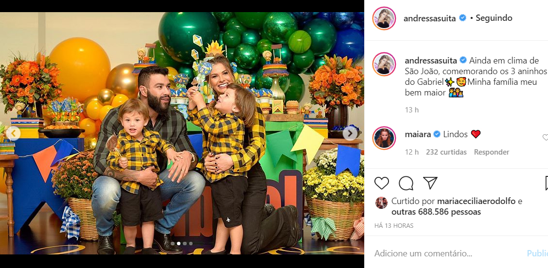 Gusttavo Lima e Andressa Suita mostram a festa de aniversário do filho