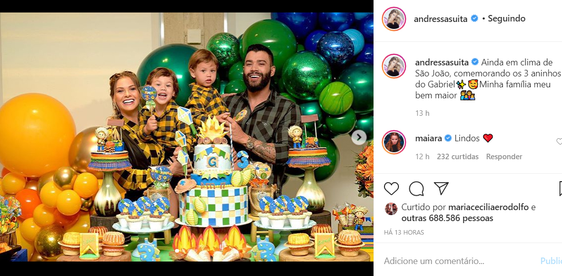 Gusttavo Lima e Andressa Suita mostram a festa de aniversário do filho