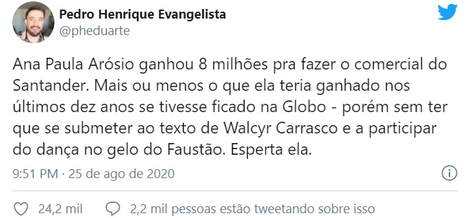 Tweets sobre a volta de Ana Paula Arósio