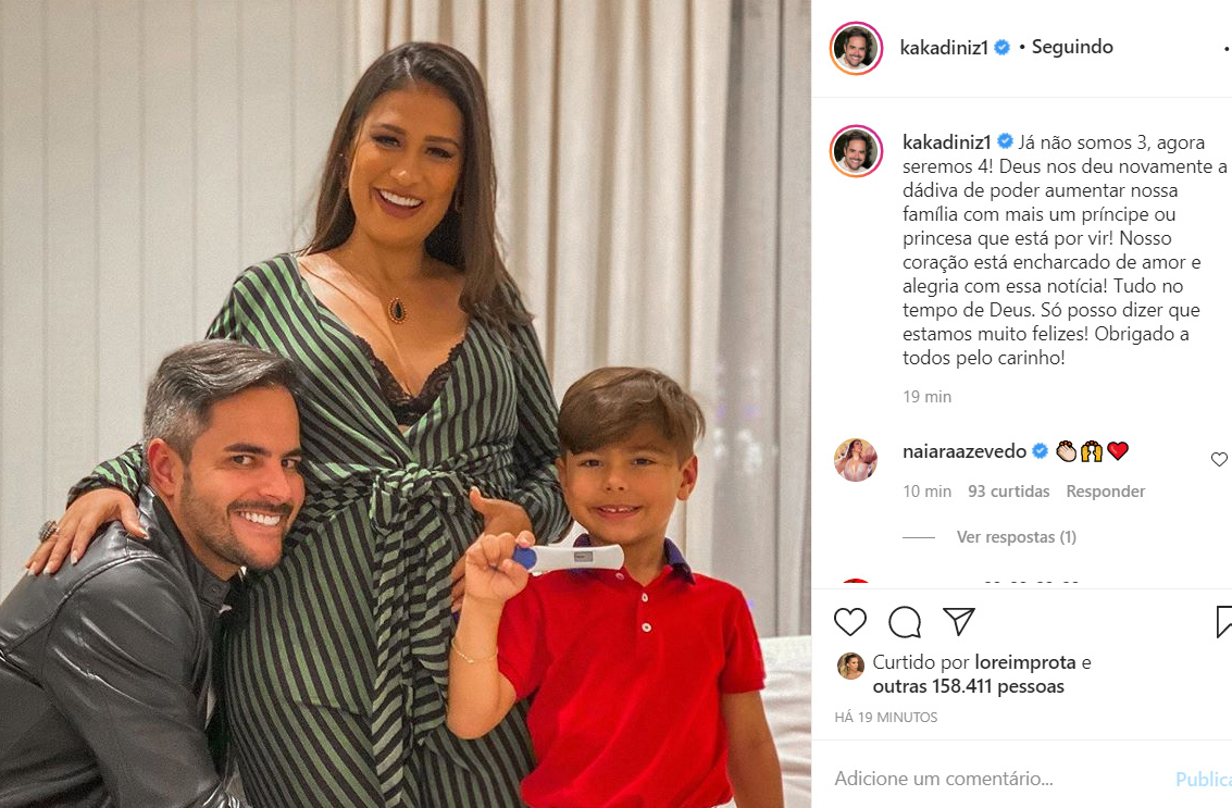 Kaká Diniz celebra a gravidez da esposa, Simone