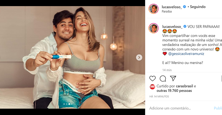 Lucas Veloso festeja a gravidez da namorada
