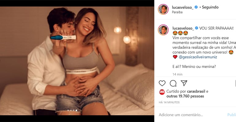 Lucas Veloso festeja a gravidez da namorada