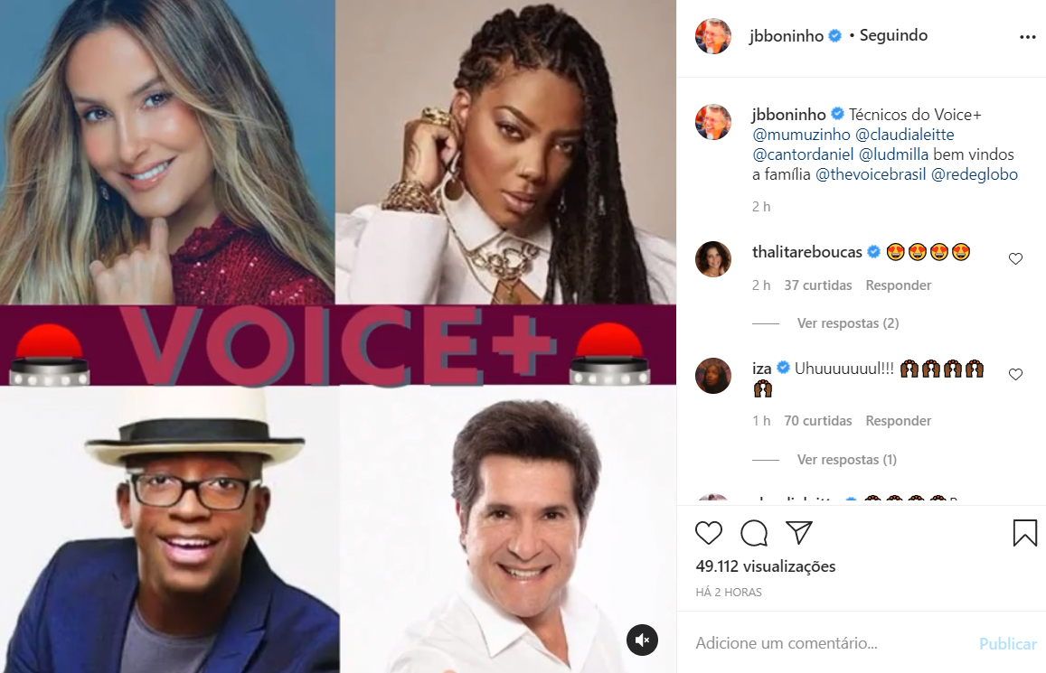 Boninho confirma o time de jurados do The Voice+