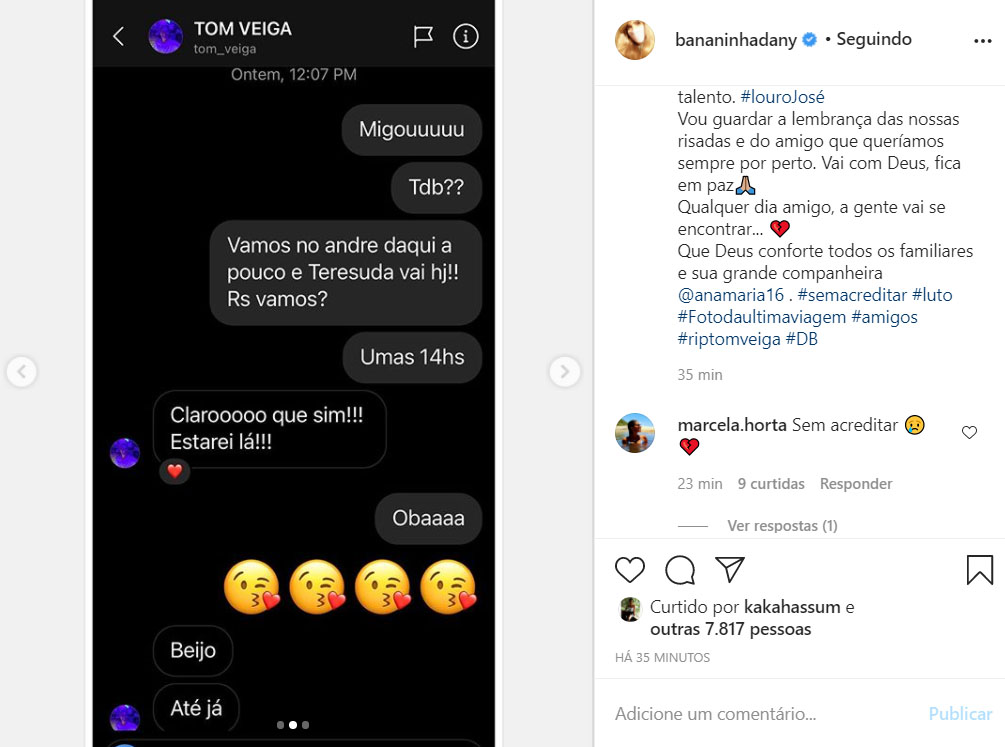 Dany Bananinha mostra conversa com Tom Veiga