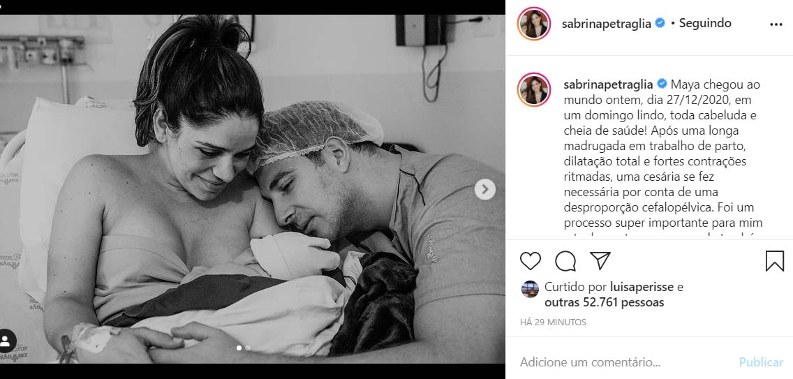 Sabrina Petraglia fala sobre o nascimento da filha, Maya