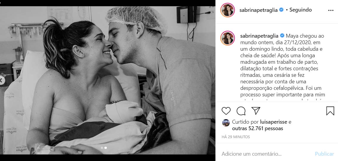 Sabrina Petraglia fala sobre o nascimento da filha, Maya