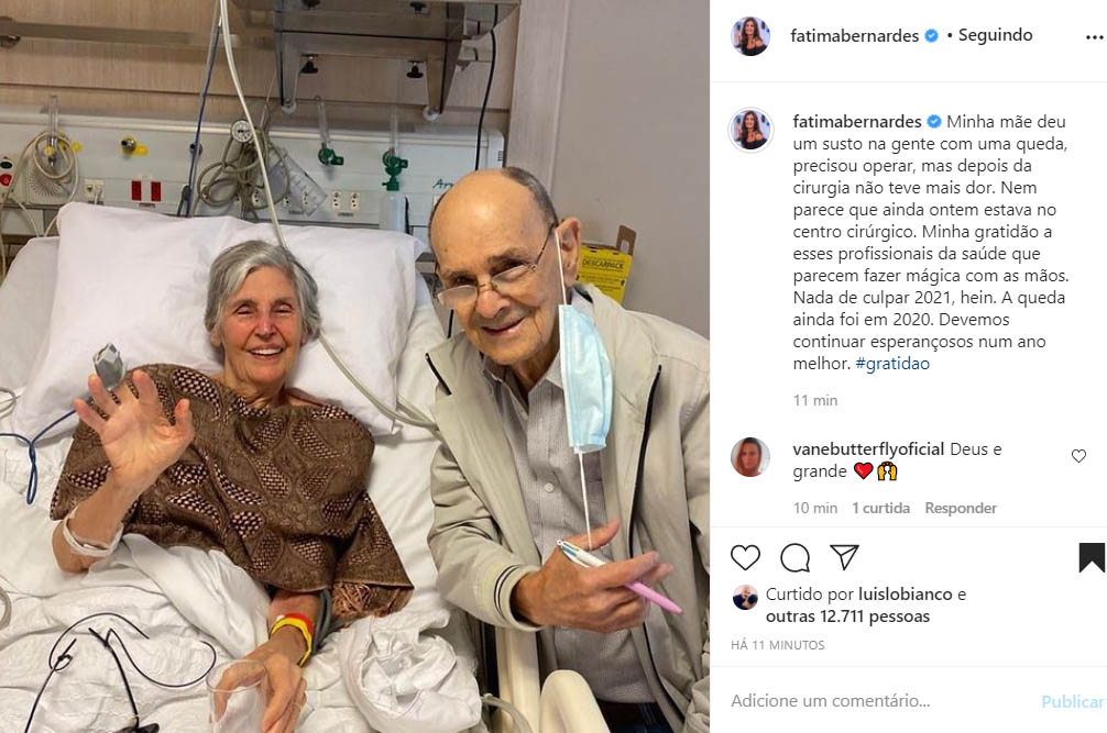 Fátima Bernardes fala sobre cirurgia da mãe