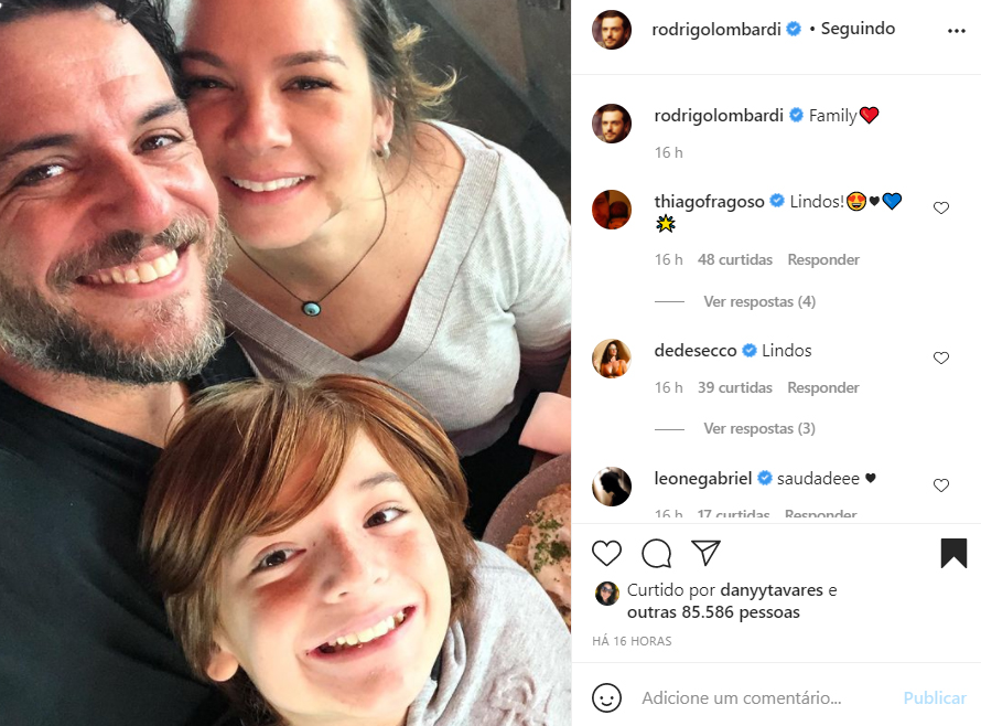 Rodrigo Lombardi com a esposa e o filho