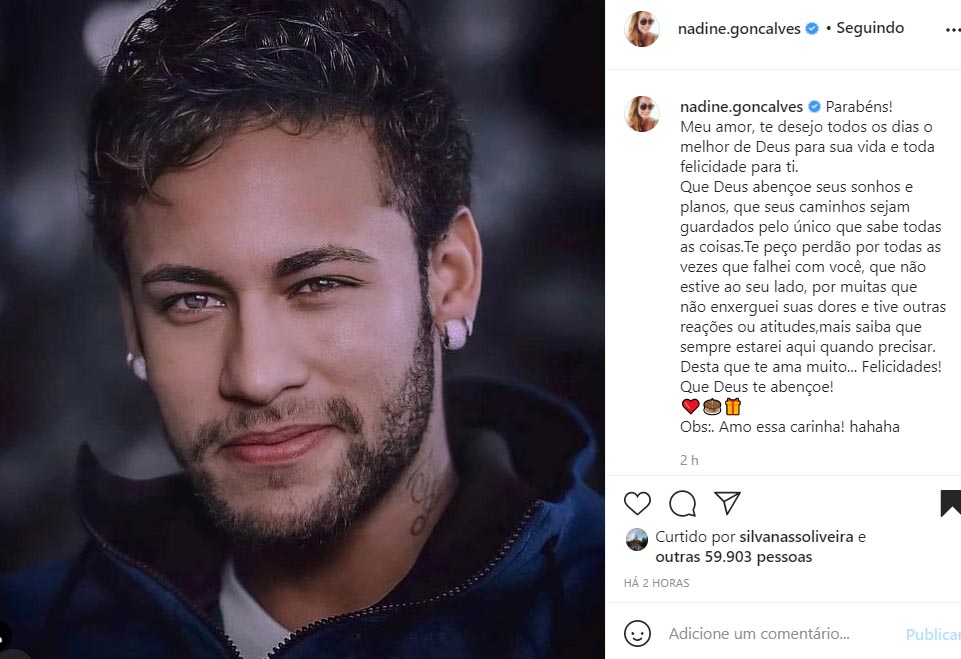 Nadine Gonçalves manda recado para Neymar
