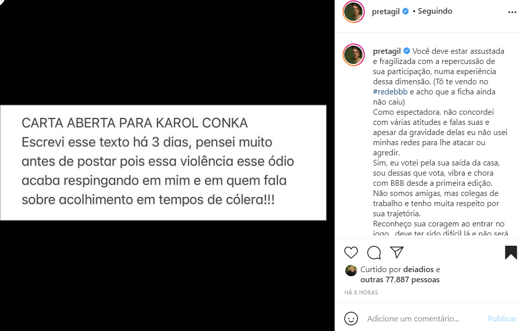 Preta Gil fala da Karol Conká