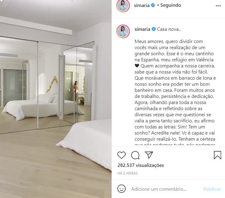 Simaria compra apartamento na Espanha