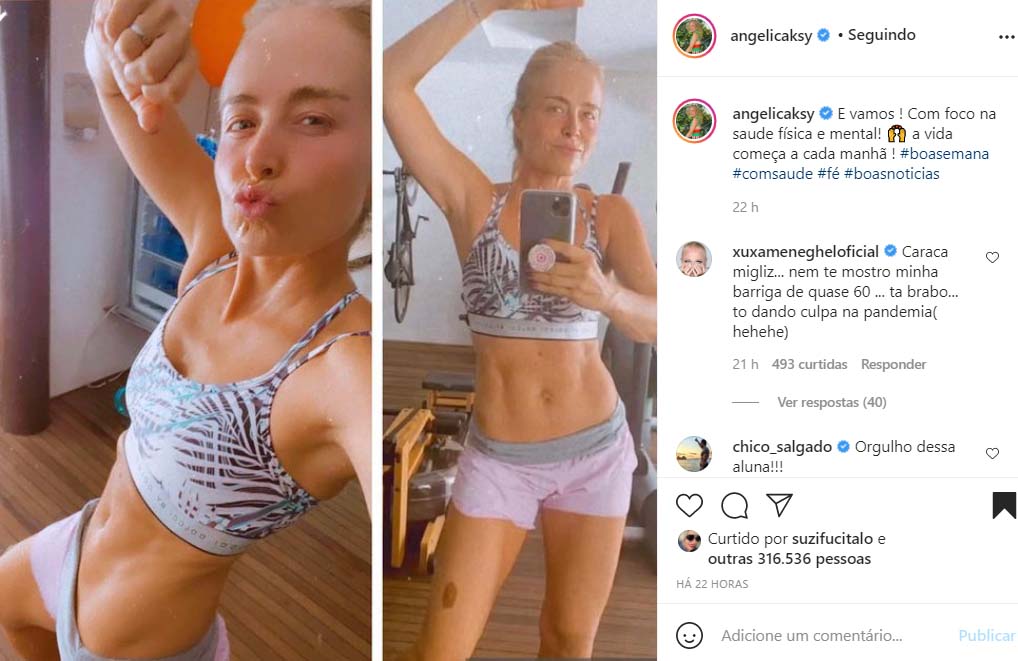 Angélica ostenta a barriga trincada nas redes sociais