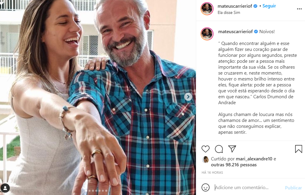 Mateus Carrieri faz pedido de casamento para Day Ribeiro
