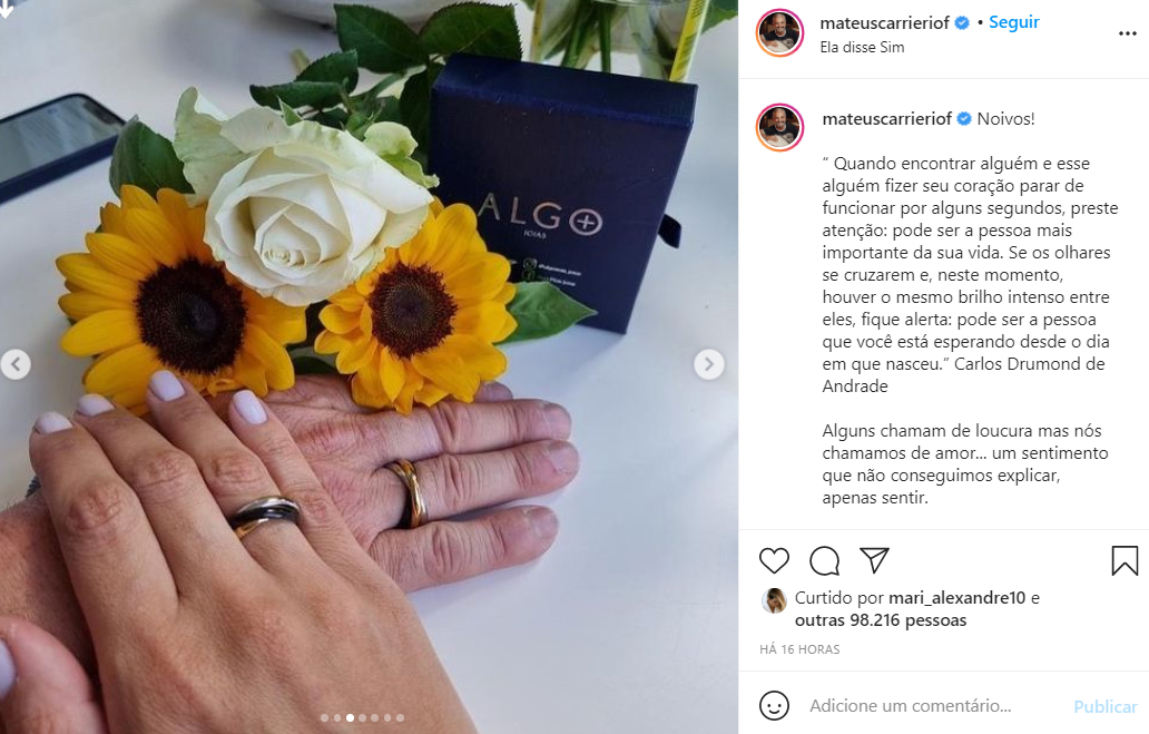 Mateus Carrieri faz pedido de casamento para Day Ribeiro