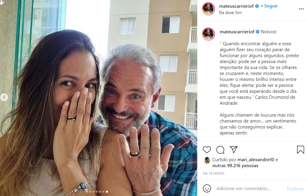 Mateus Carrieri faz pedido de casamento para Day Ribeiro