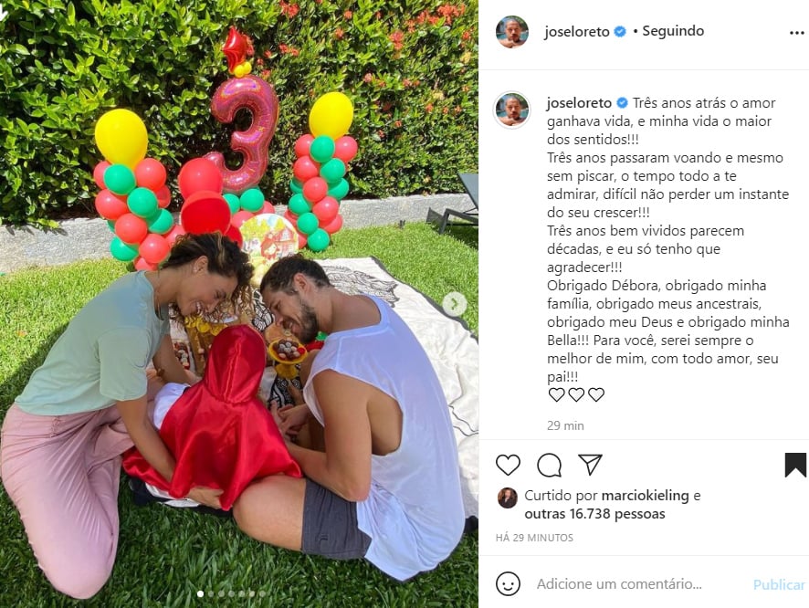 Débora Nascimento, Bella e José Loreto - Crédito: Reprodução / Instagram