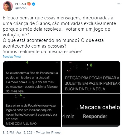 Filha de Pocah sofre ataques na web por causa do BBB21