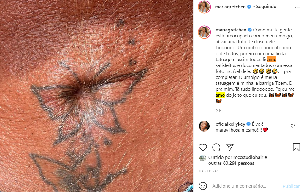 Gretchen mostra close do seu umbigo - Crédito: Reprodução / Instagram