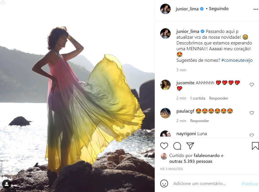 Junior Lima mostra foto da esposa, Monica Benini, que está grávida pela segunda vez - Crédito: Reprodução / Instagram