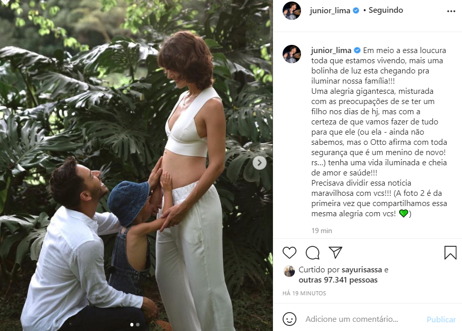 Junior Lima anuncia a segunda gravidez da esposa, Monica Benini