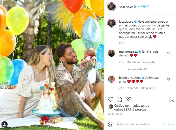 Lucas Lucco celebra primeiro mês do filho