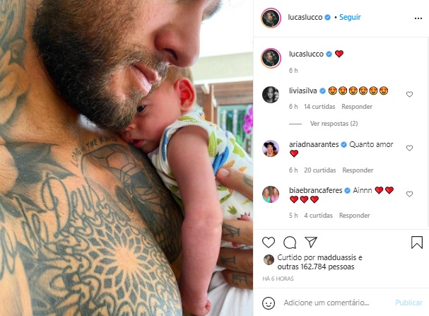Lucas Lucco surge em foto fofíssima com filho recém-nascido