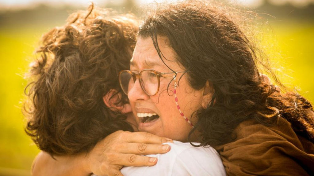 Lurdes (Regina Casé) encontra Danilo (Chay Suede) ao fugir do cativeiro em Amor de Mãe