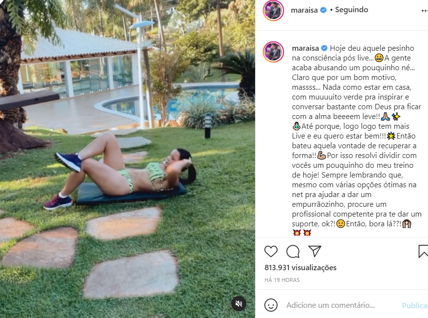 Maraísa mostra seu treino na web - Crédito: Reprodução / Instagram