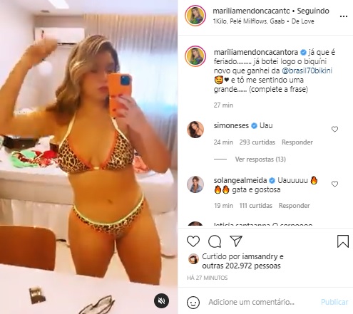 Marilia Mendonça exibe a barriguinha seca em foto de biquíni