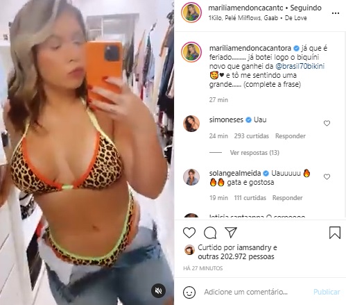 Marilia Mendonça exibe a barriguinha seca em foto de biquíni