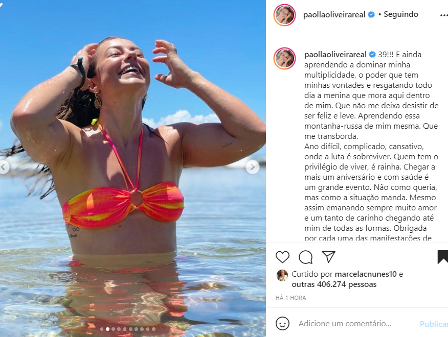 Atriz Paolla Oliveira comemora seu aniversário nas redes sociais - Crédito: Reprodução / Instagram