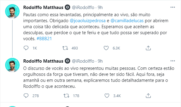 Equipe de Rodolffo sai em defesa dele após polêmica no BBB21