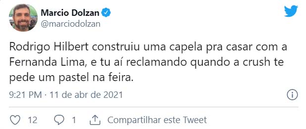 Rodrigo Hilbert viraliza ao revelar que construiu uma capela - Crédito: Reprodução / Twitter