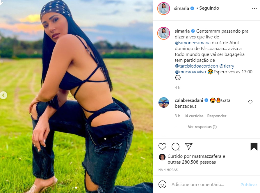 Simaria aparece com look sensual - Crédito: Reprodução / Instagram