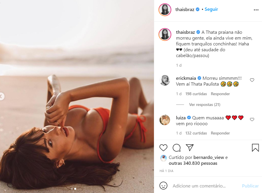 Thais Braz relembra fotos na praia- Crédito: Reprodução / Instagram