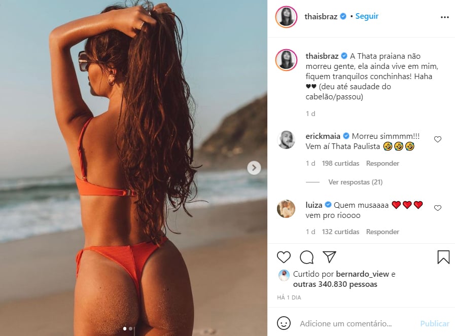 Thais Braz relembra fotos na praia- Crédito: Reprodução / Instagram