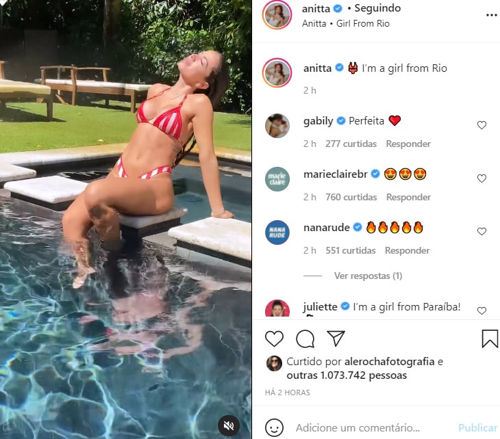 Anitta aparece de biquíni nas redes sociais - Crédito: Reprodução / Instagram