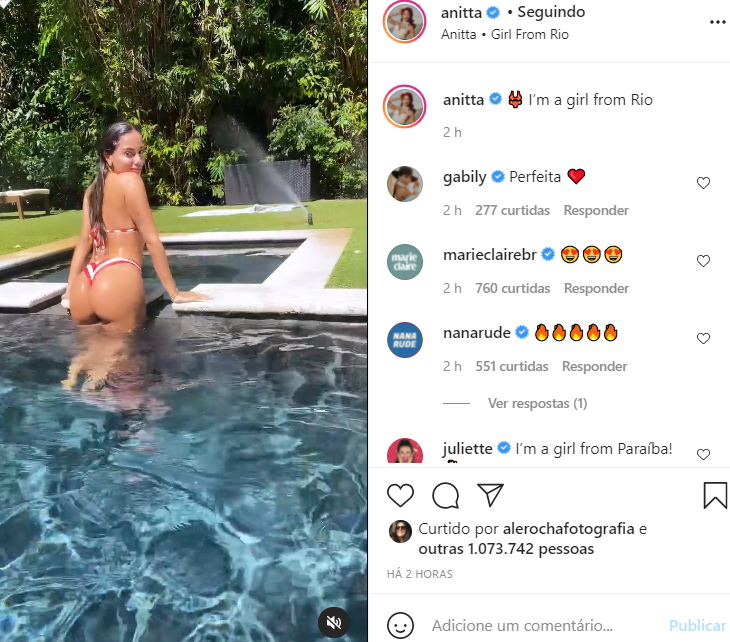 Anitta aparece de biquíni nas redes sociais - Crédito: Reprodução / Instagram