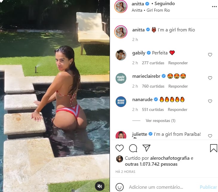 Anitta aparece de biquíni nas redes sociais - Crédito: Reprodução / Instagram