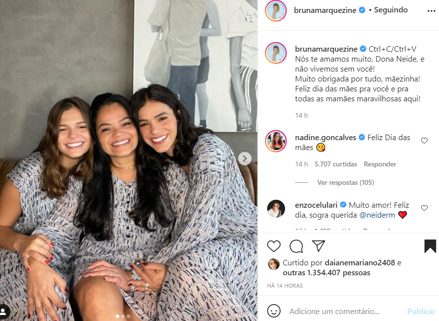 Bruna Marquezine com a irmã, Luana, e a mãe, Neide - Crédito: Reprodução / Instagram
