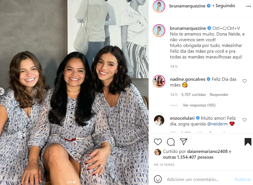 Bruna Marquezine com a irmã, Luana, e a mãe, Neide - Crédito: Reprodução / Instagram