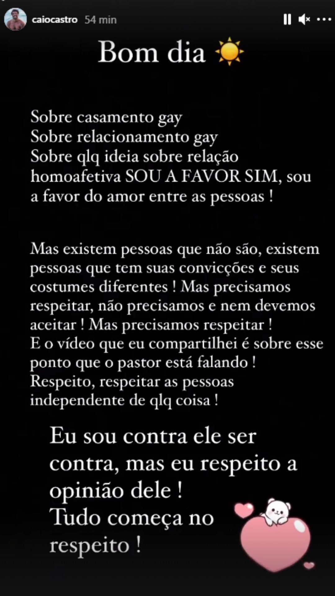 Caio Castro se declara a favor do casamento homoafetivo. Foto;Reprodução/Instagram