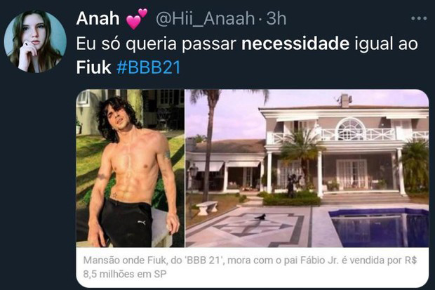 Fãs desaprovam justificativa de Fiuk no BBB21 - Crédito: Reprodução