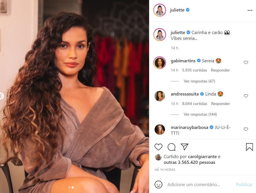 Juliette aparece com o cabelo cacheado - Crédito: Reprodução / Instagram