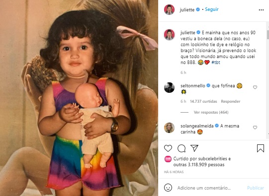 Juliette relembra foto da infância