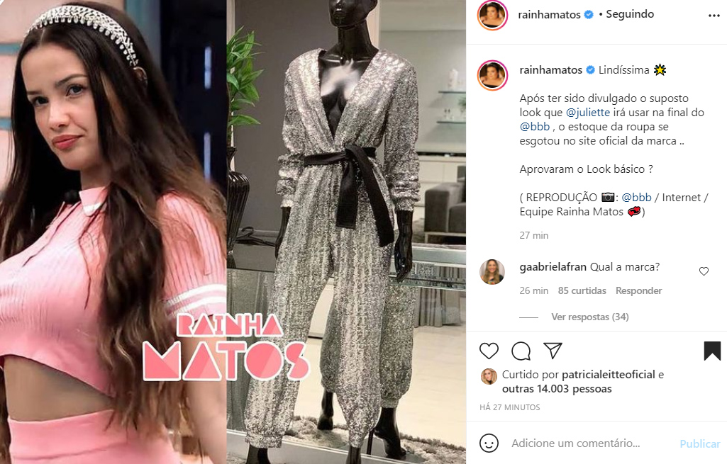 Suposto look de Juliette para a grande final do BBB21 - Crédito: Reprodução / Instagram