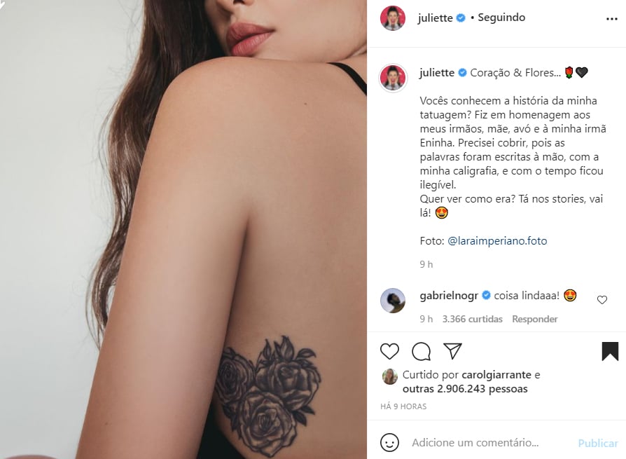 Juliette mostra antes e depois de tatuagem - Crédito: Reprodução / Instagram