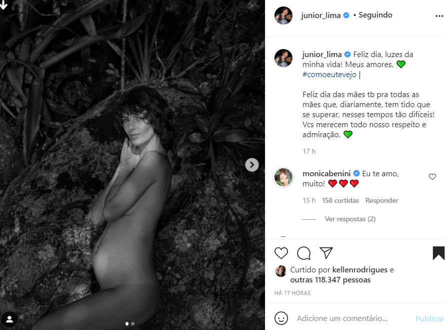 Junior Lima mostra foto de Monica Benini grávida - Crédito: Reprodução / Instagram